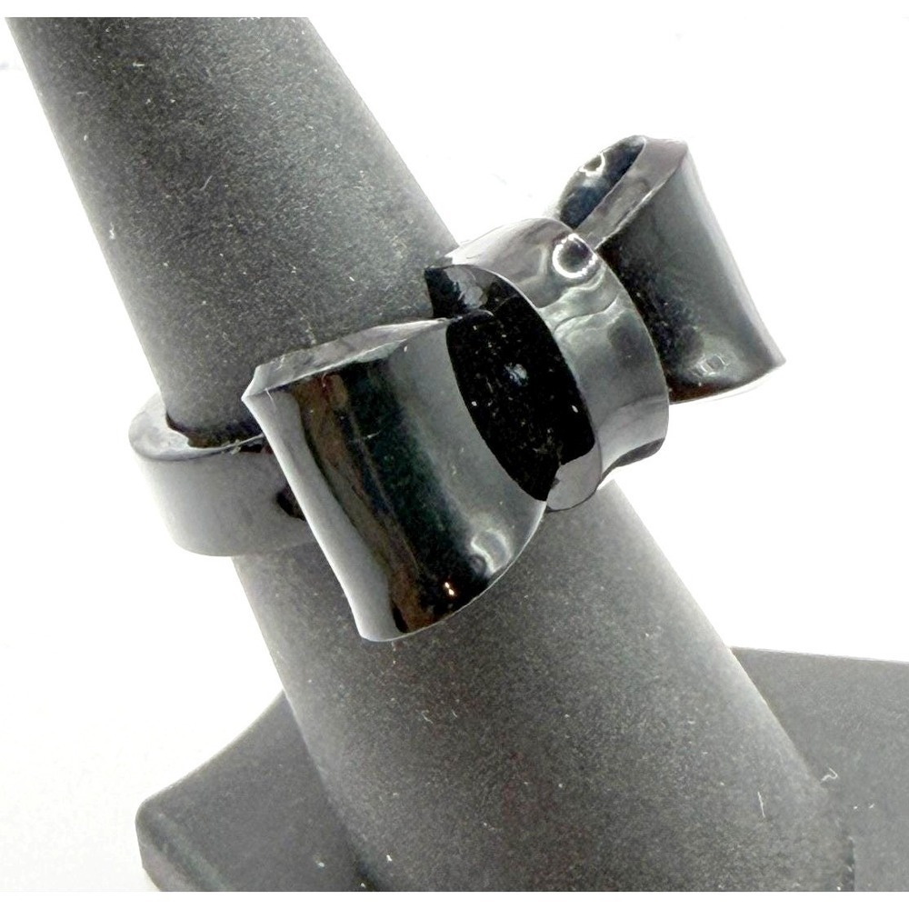 Black Acrylic Bow Ring Glossy Statement Bow Adjustable Size 6.5-6.75